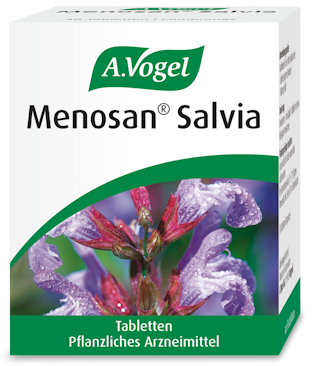 A.Vogel Menosan® Salvia Tabletten Produktaufnahme von "A.Vogel Menosan® Salvia Tabletten". Pflanzliches Arzneimittel aus frischen Salbeiblättern. Wird traditionsgemäss angewendet bei übermässigem Schwitzen und Wärmegefühl in den Wechseljahren.