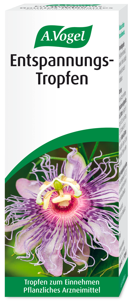A.Vogel Entspannungs-Tropfen Produktaufnahme von "A.Vogel Entspannungs-Tropfen". Frischpflanzen-Tinktur aus Passionsblumenkraut. Bei allgemeiner Nervosität, nervöser Unruhe und Einschlafschwierigkeiten im Klimakterium.
