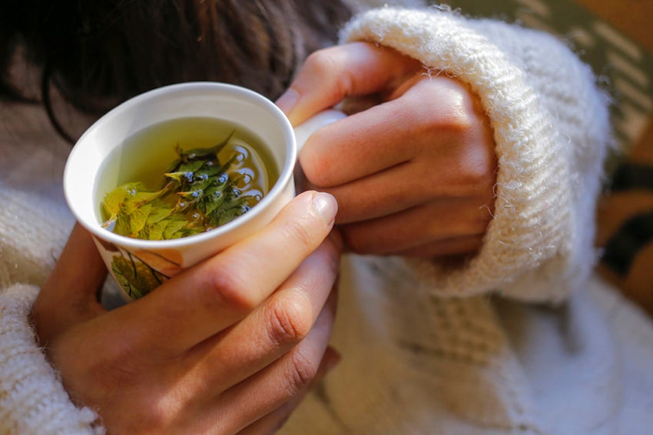 Frau hält Tasse mit Salbeitee