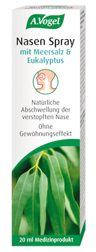 A.Vogel Nasen Spray mit Meersalz & Eukalyptus Produktaufnahme von "A.Vogel Nasen Spray mit Meersalz & Eukalyptus". Natürliche Abschwellung der verstopften Nase. Erleichtert die Nasenatmung.