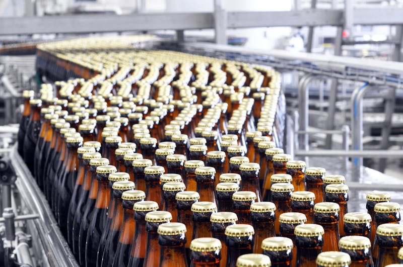 bottles on packing line