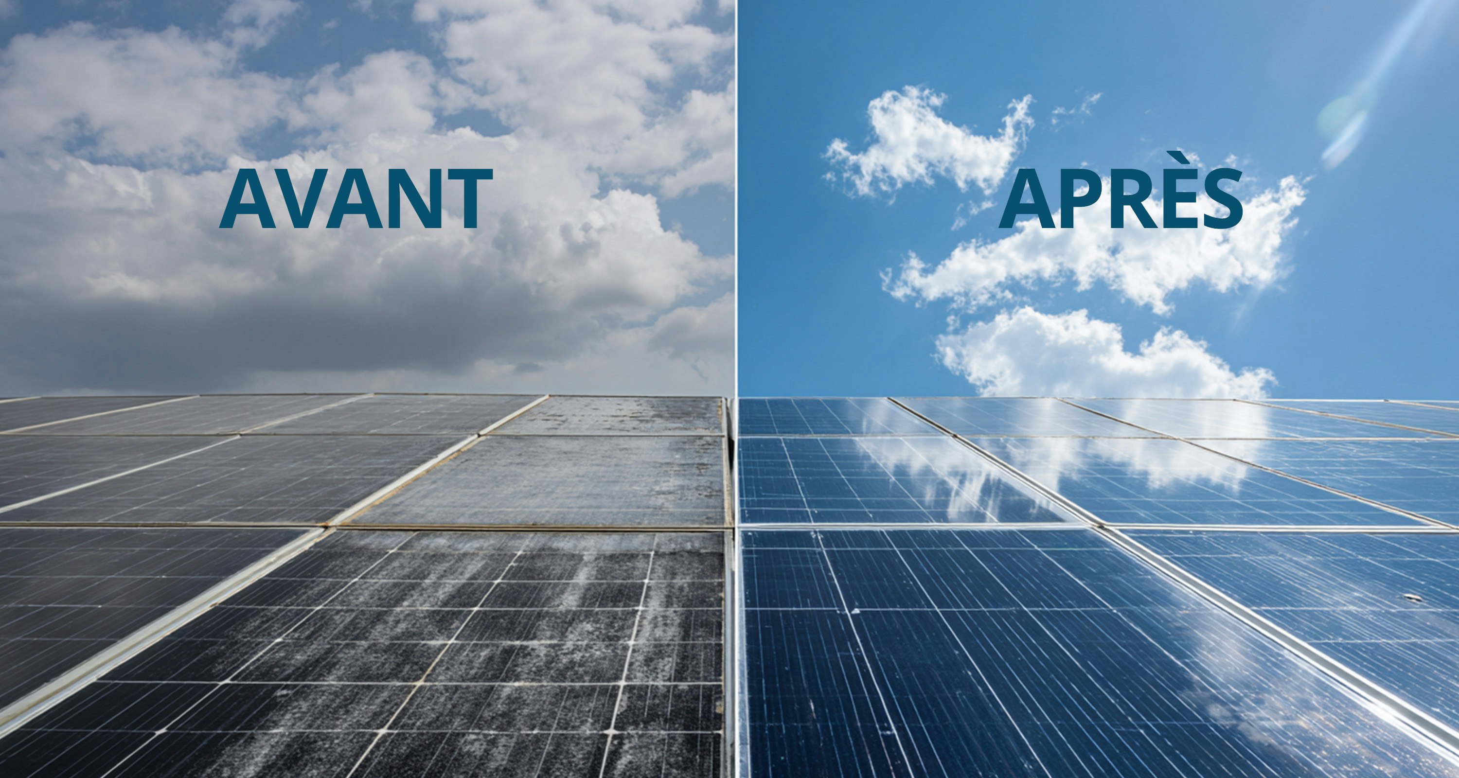 avant apres entretien panneaux photovoltaiques