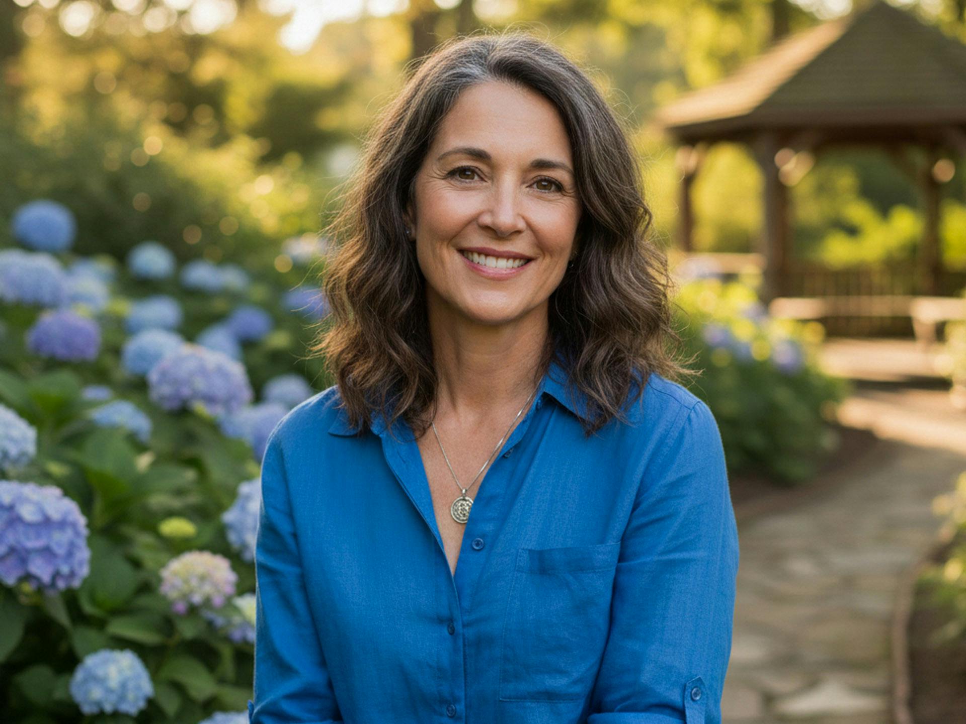 woman in a blue shirt