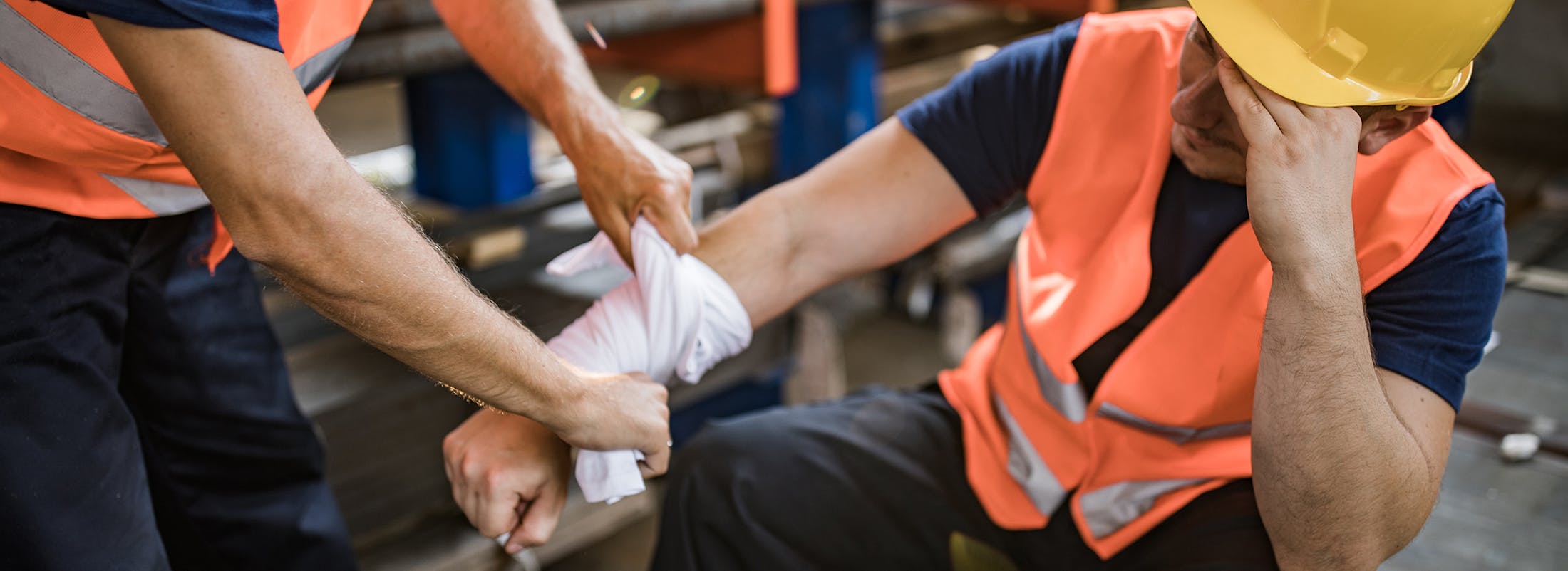 Man getting temporary treatment for construction injury