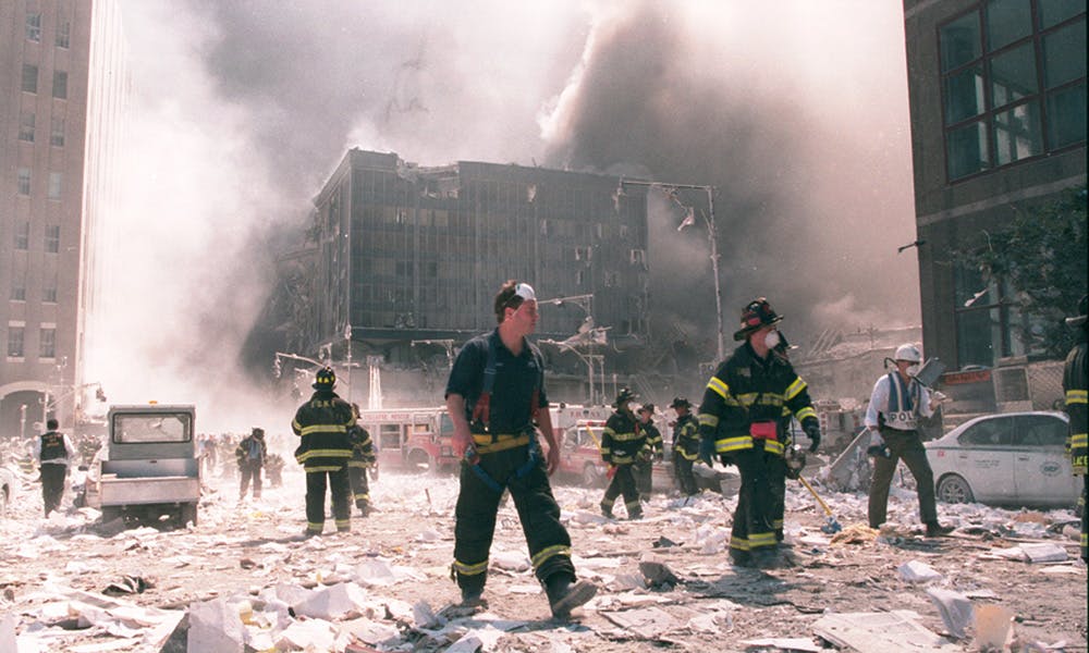 Emergency workers responding to a disaster