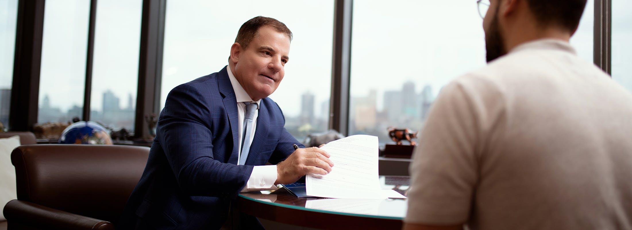 Michael S. Lamonsoff, a top personal injury lawyer based in New York City, working with a client
