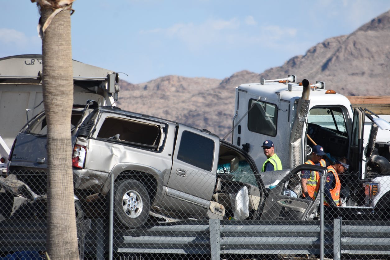 SUV and commercial truck accident.