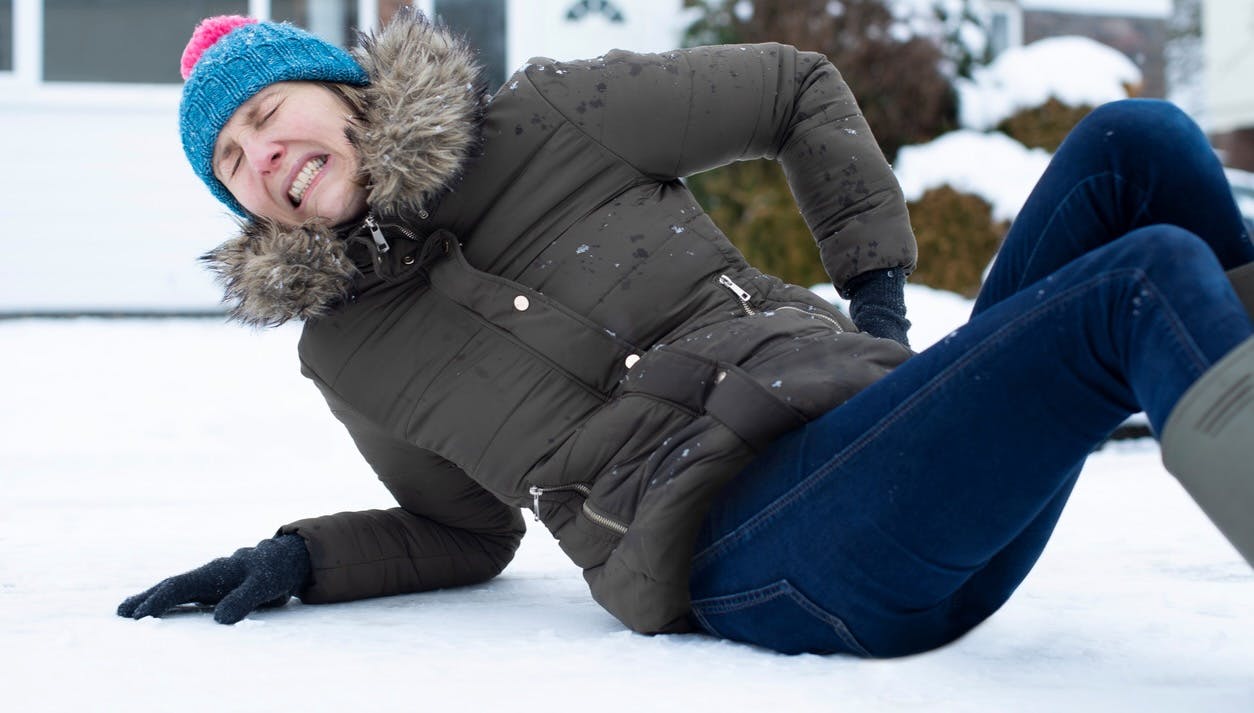 Woman falls on ice