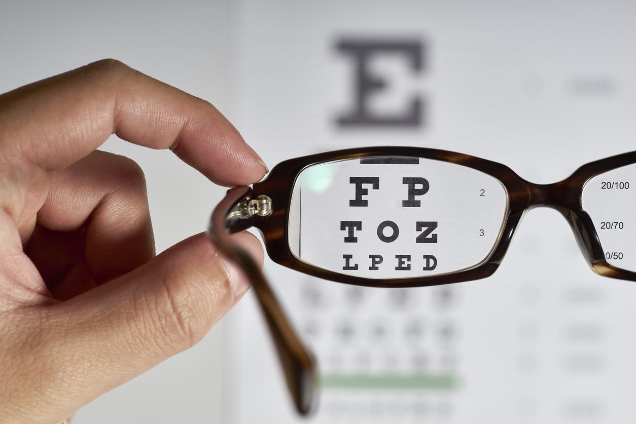 looking at eye chart through glasses