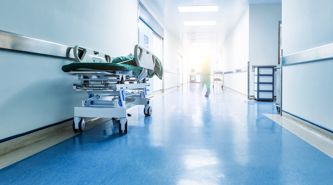Gurney in a hospital hallway
