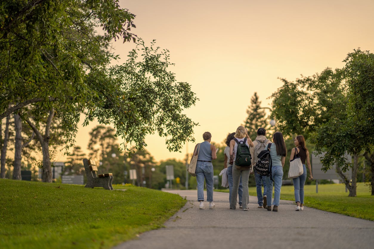 college students walking on campus