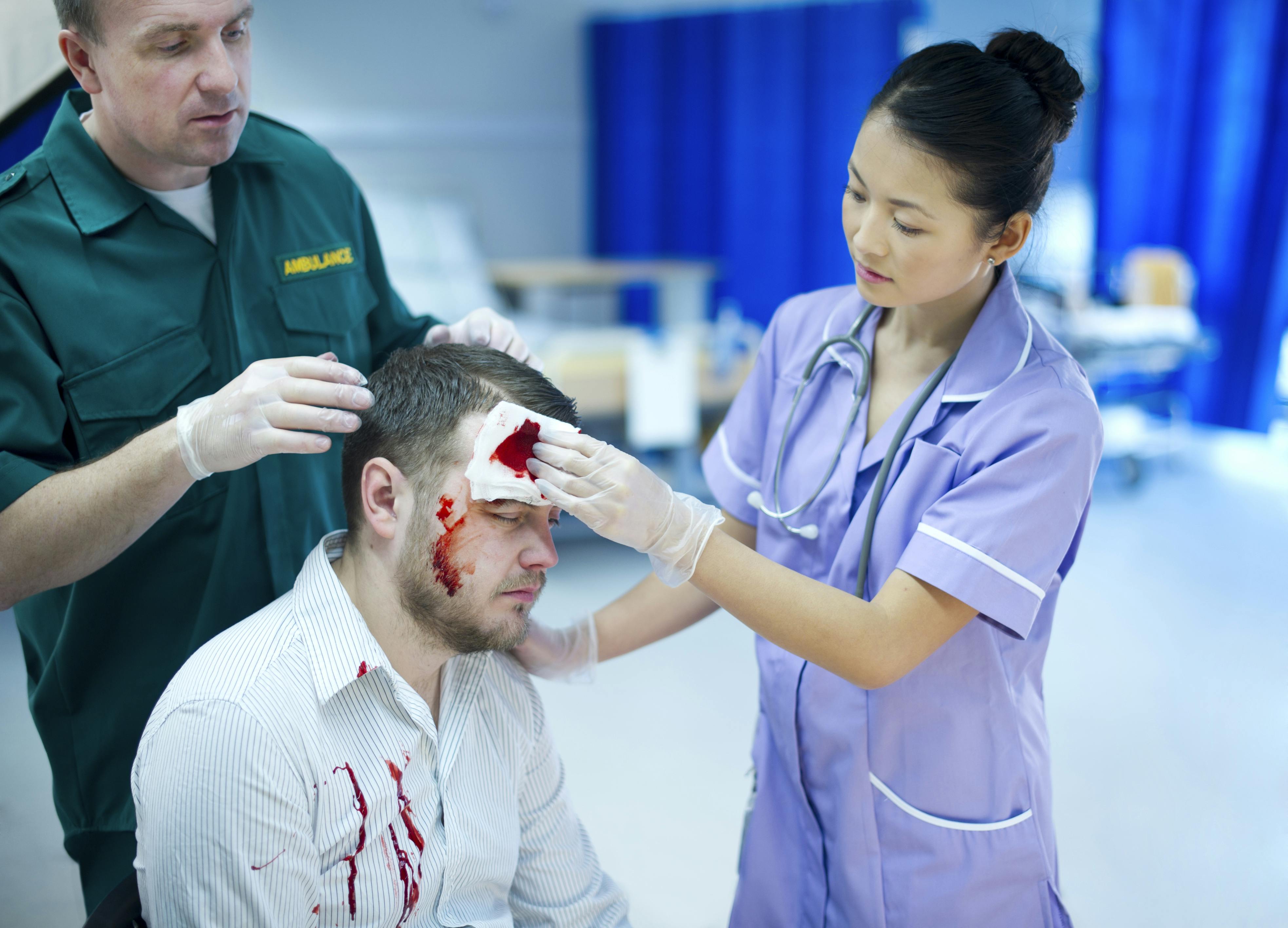 Man with a bleeding wound on his head