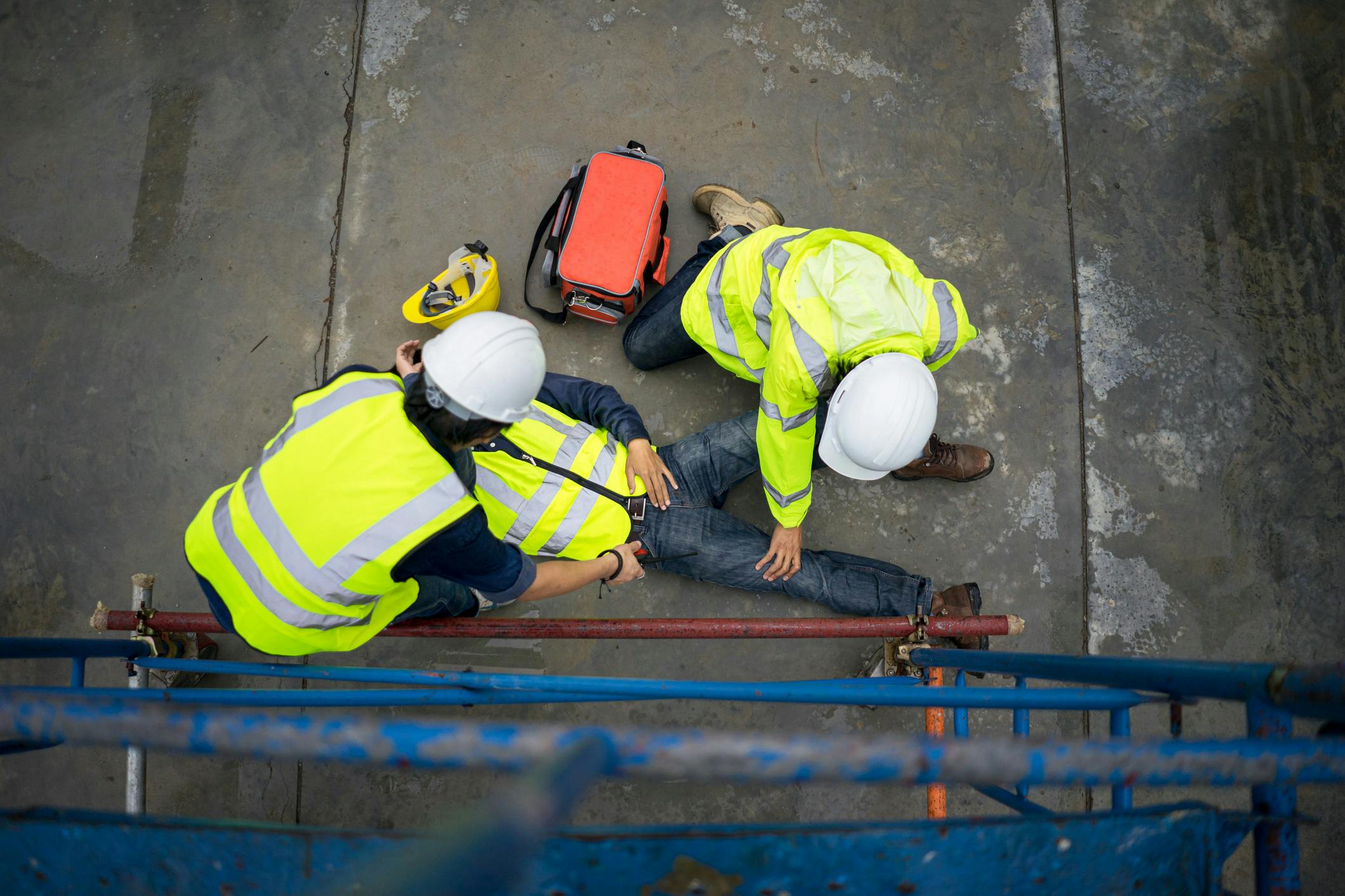Fallen construction worker from scaffolding