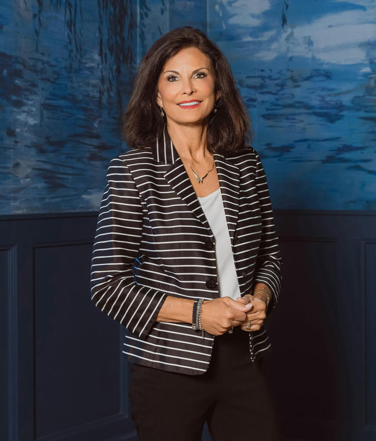 woman in striped shirt