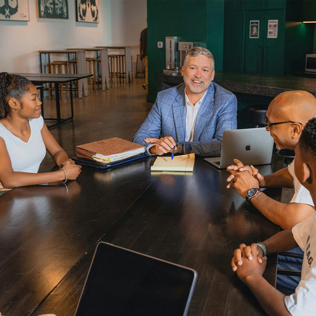 attorney sitting with client