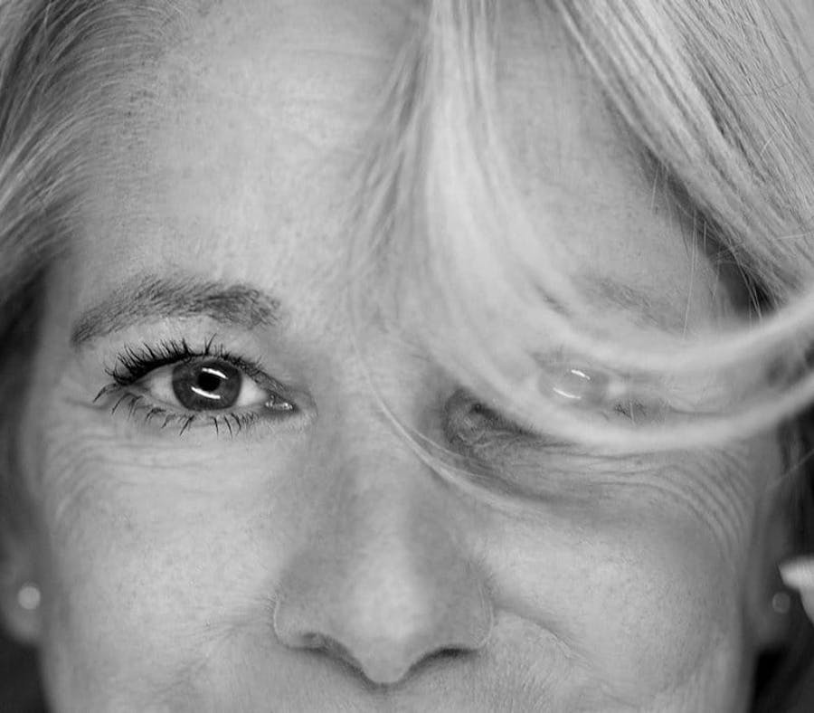 Close up of middle aged woman's eyes