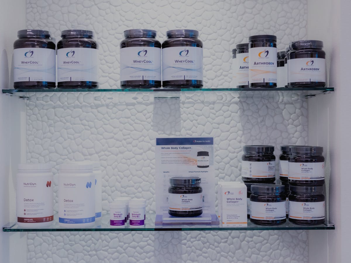 Wall of supplements for healthy skin