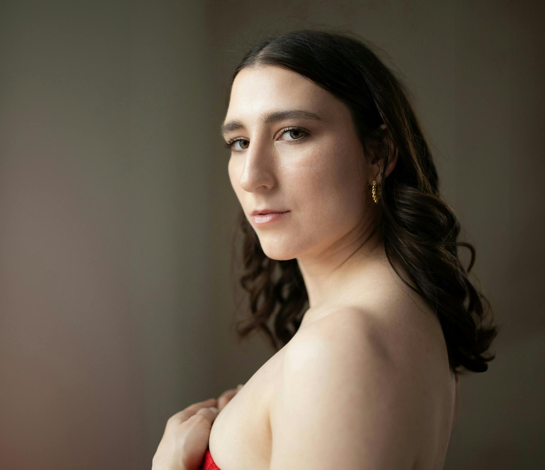 Woman with long curly hair