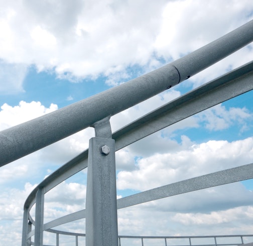 Closeup of hidden joint in spiral staircase handrail
