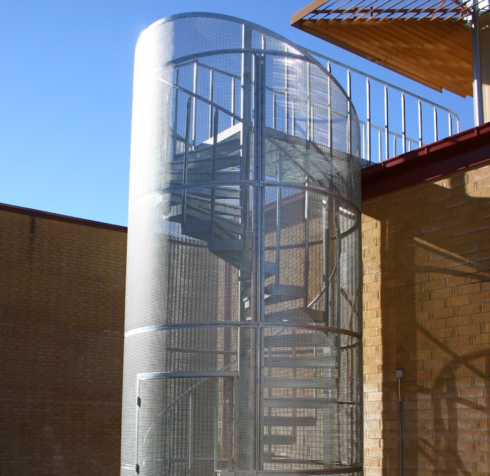 Hot-dip galvanized spiral staircase with ground connected cage