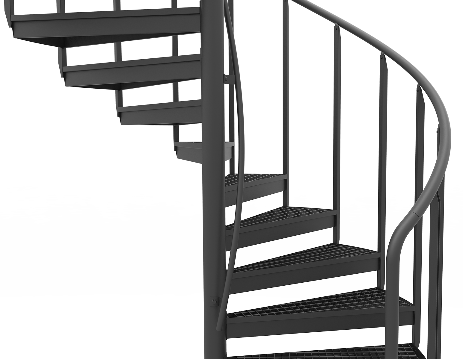 Freisteller einer Spindeltreppe mit Handlauf am Mittelrohr