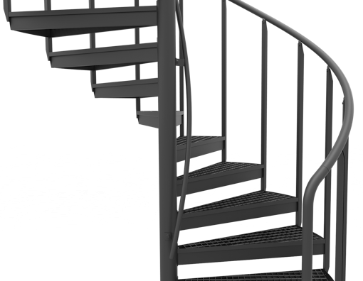 Freisteller einer Spindeltreppe mit Handlauf am Mittelrohr