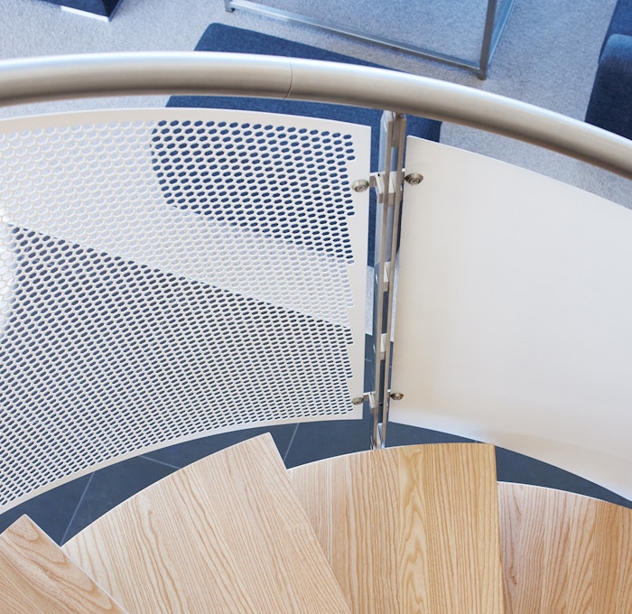 Perforated plate railing and wooden steps