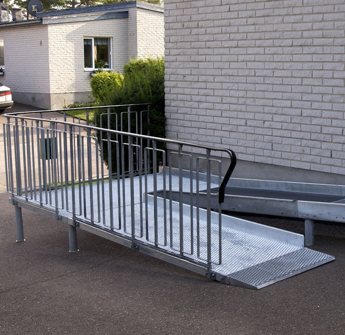 Ramp med barnsäkert räcke och avåkningsskydd
