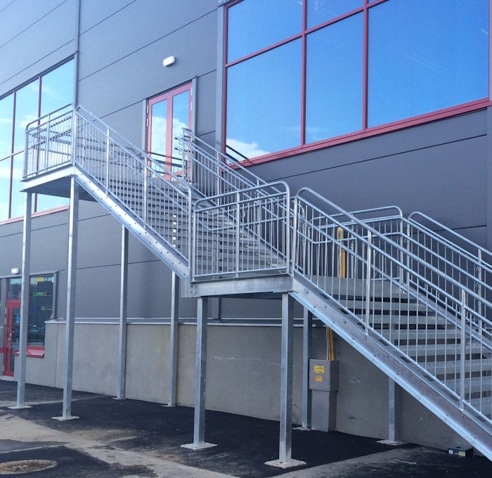 Straight staircase outdoors with inner handrail