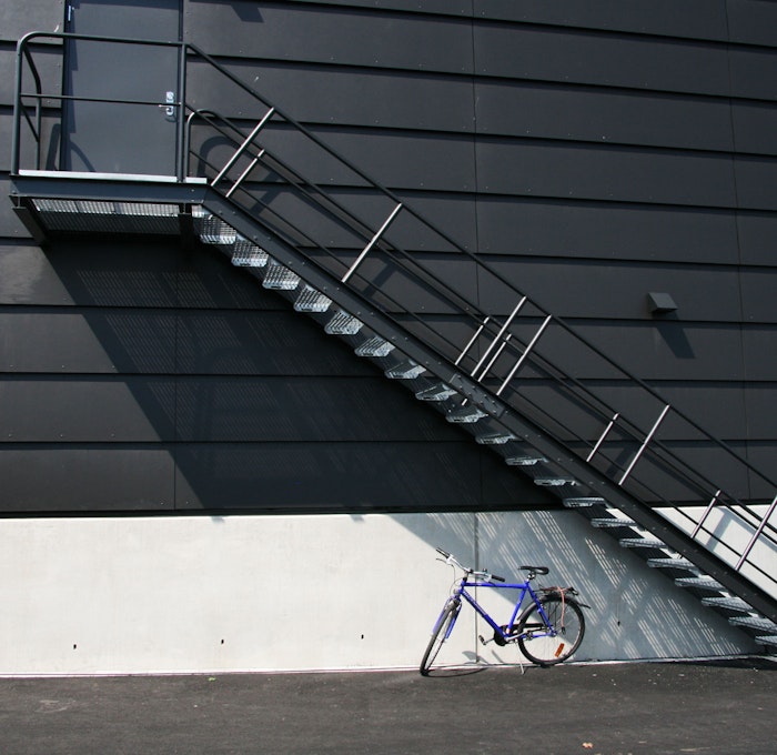 Straight staircase with powder coated industrial railing