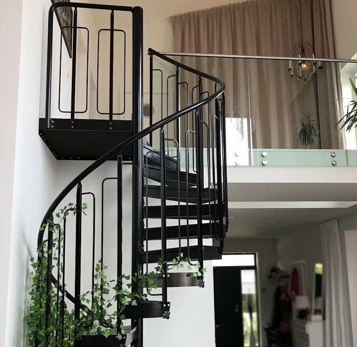Powder coated spiral staircase indoors