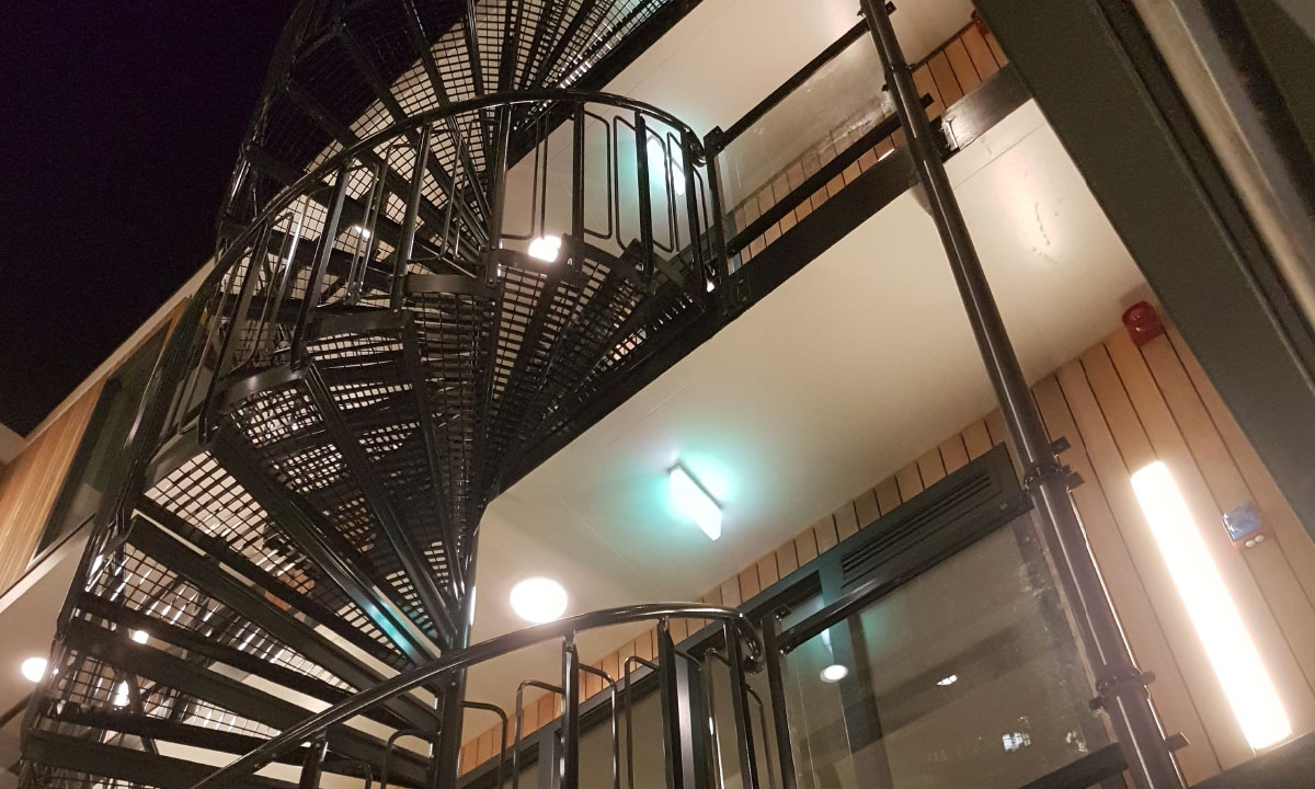 Powder coated spiral staircase