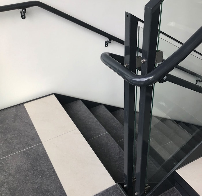 Straight staircase indoors with clinker steps and contrast marking