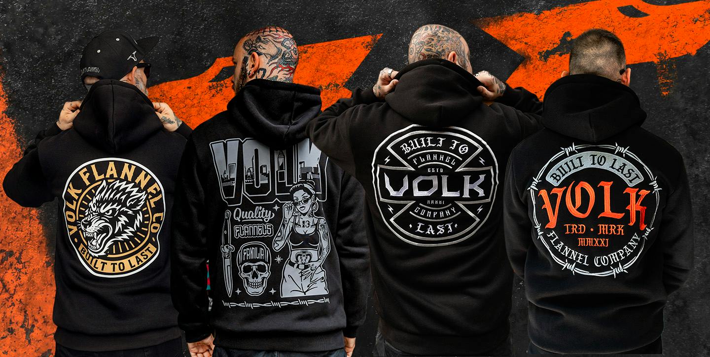 VOLK heavyweight hoodies Wolf, Chicano, Barbwire and Icon