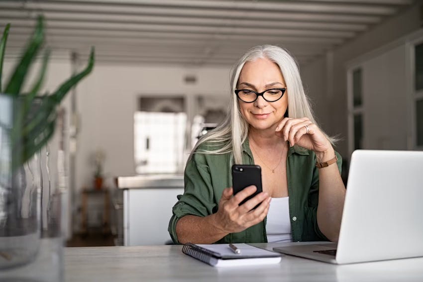 women looking at her phone