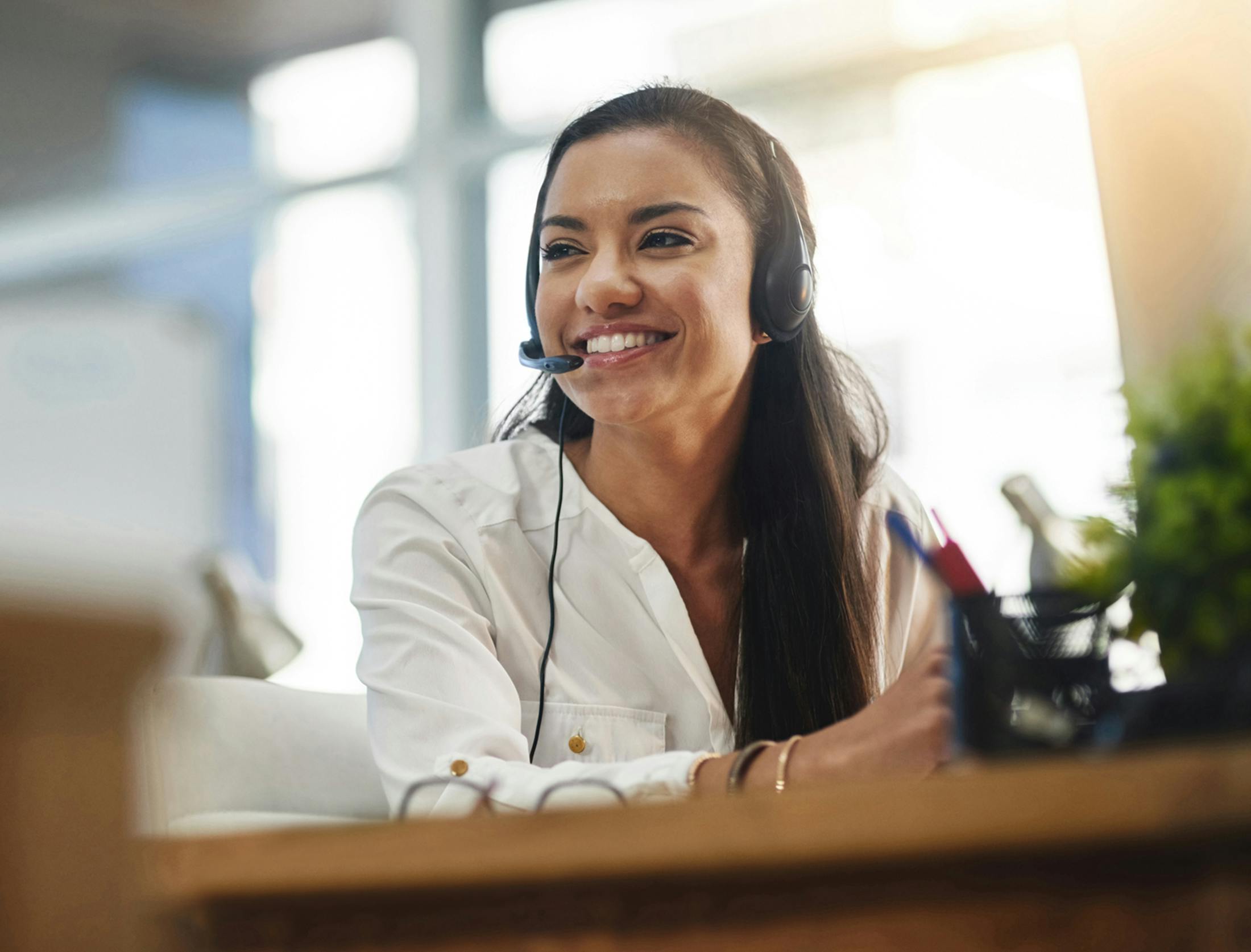 woman with headset on