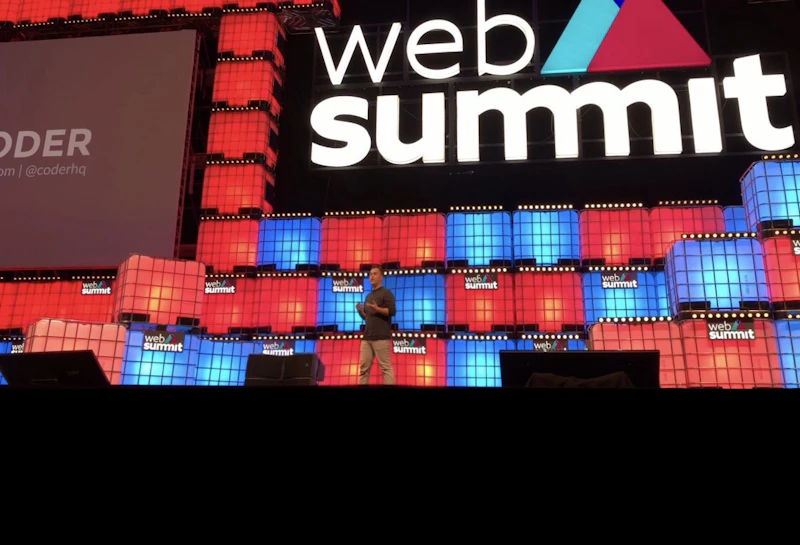 CEO John A. Entwistle announcing Coder’s $4.5M Series Seed at Web Summit 2018