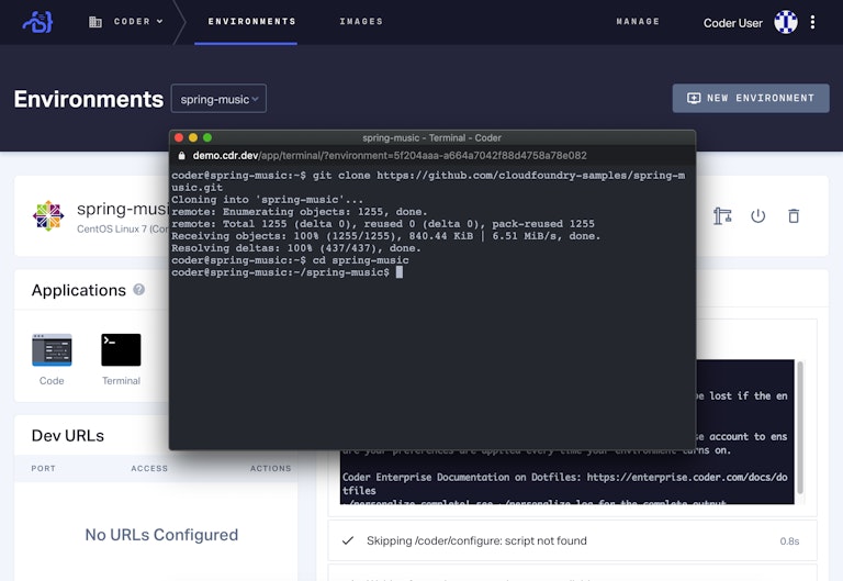 Using terminal to clone the spring-music repository