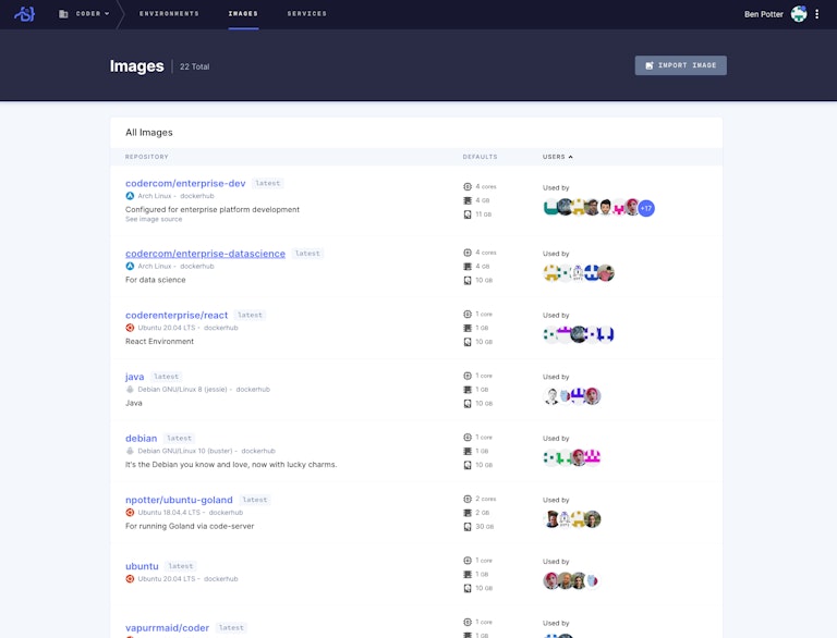 Coder Enterprise Image Screen