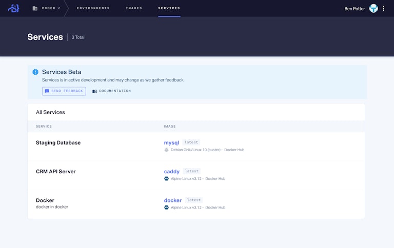 Coder Enterprise Services Screen