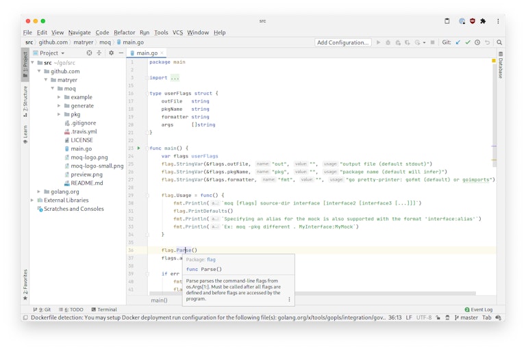 Screenshot of GoLand running in a browser window