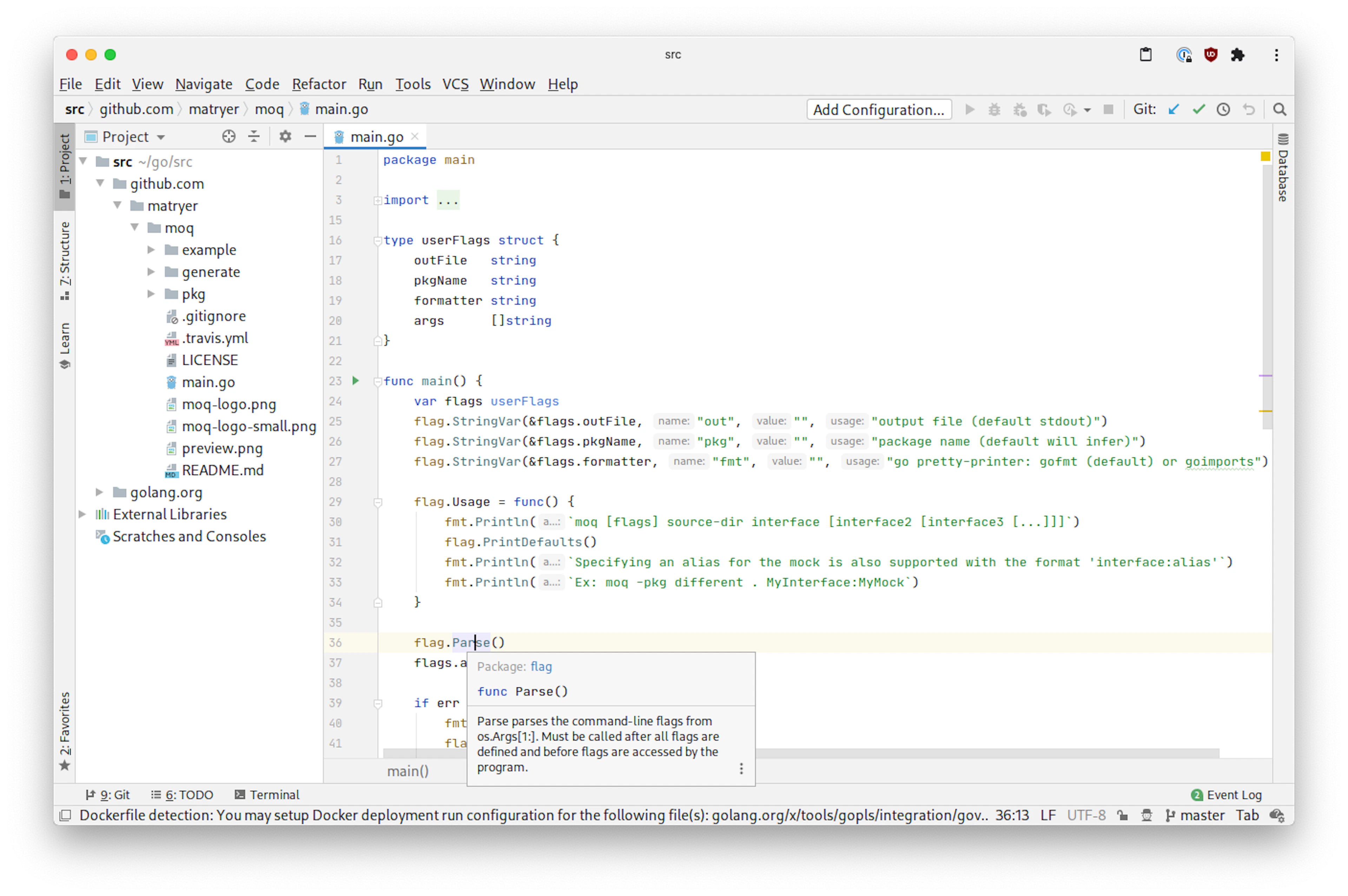 Screenshot of GoLand running in a browser window