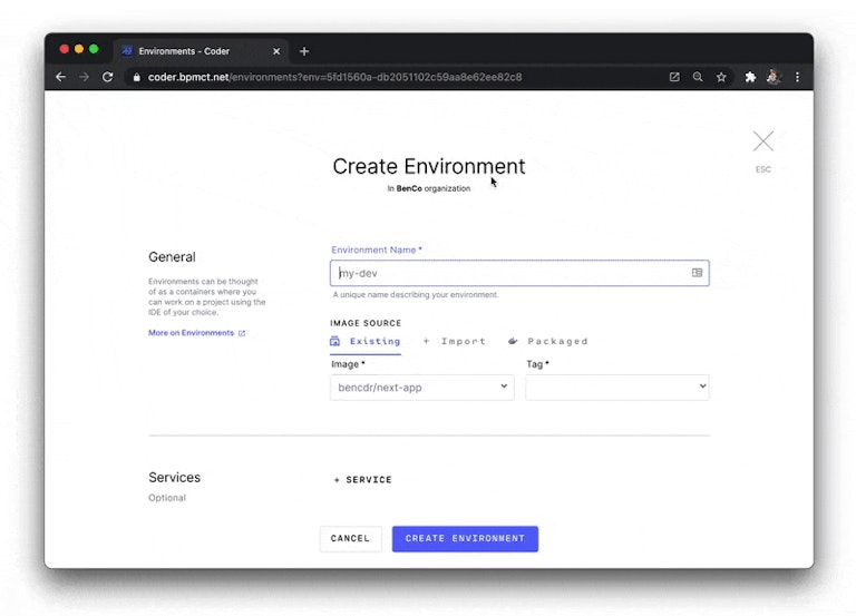 Screenshot of Coder interface: provisioning CodeTour workspace