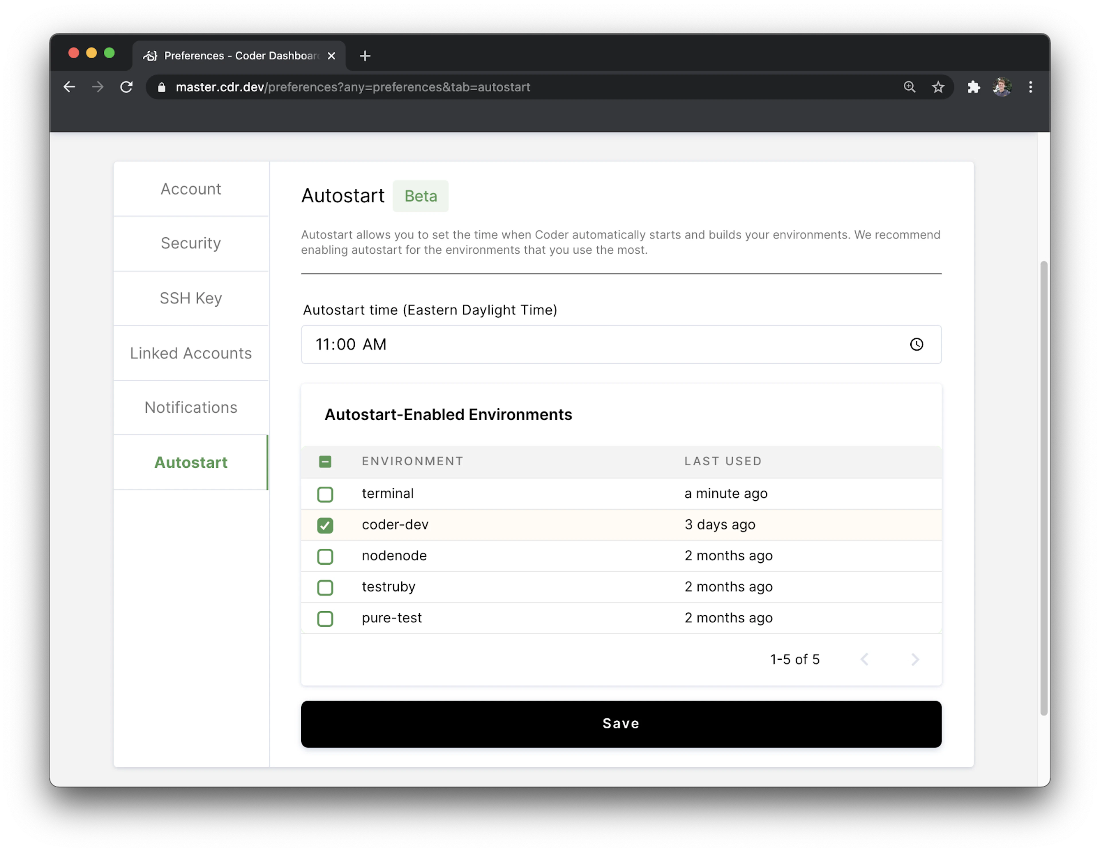 Autostart Preferences in Coder