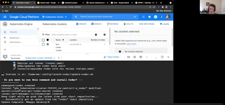 Screen capture of Ben working through the installation