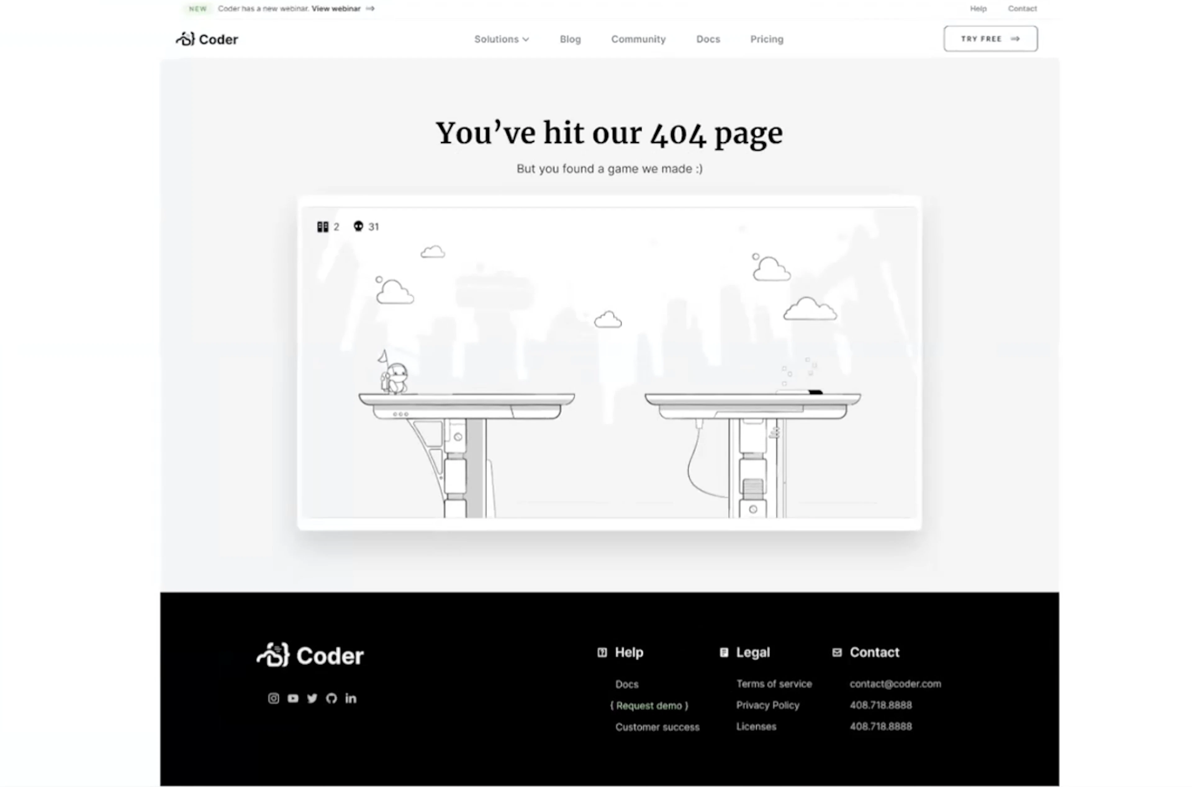 screen capture showing 404 page with a game starting
