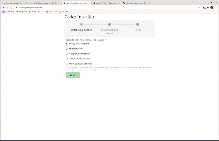 screen capture showing a GUI install screen