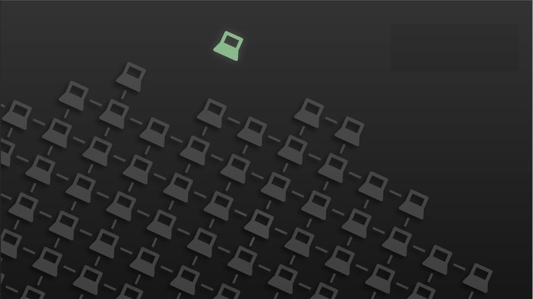 Illustration showing a group of interconnected computers with one outlier in a different color than the others