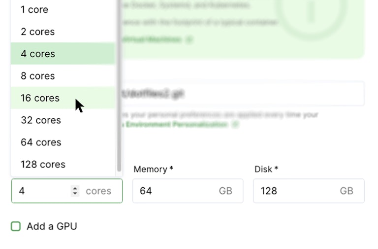 Adjusting workspace size in Coder