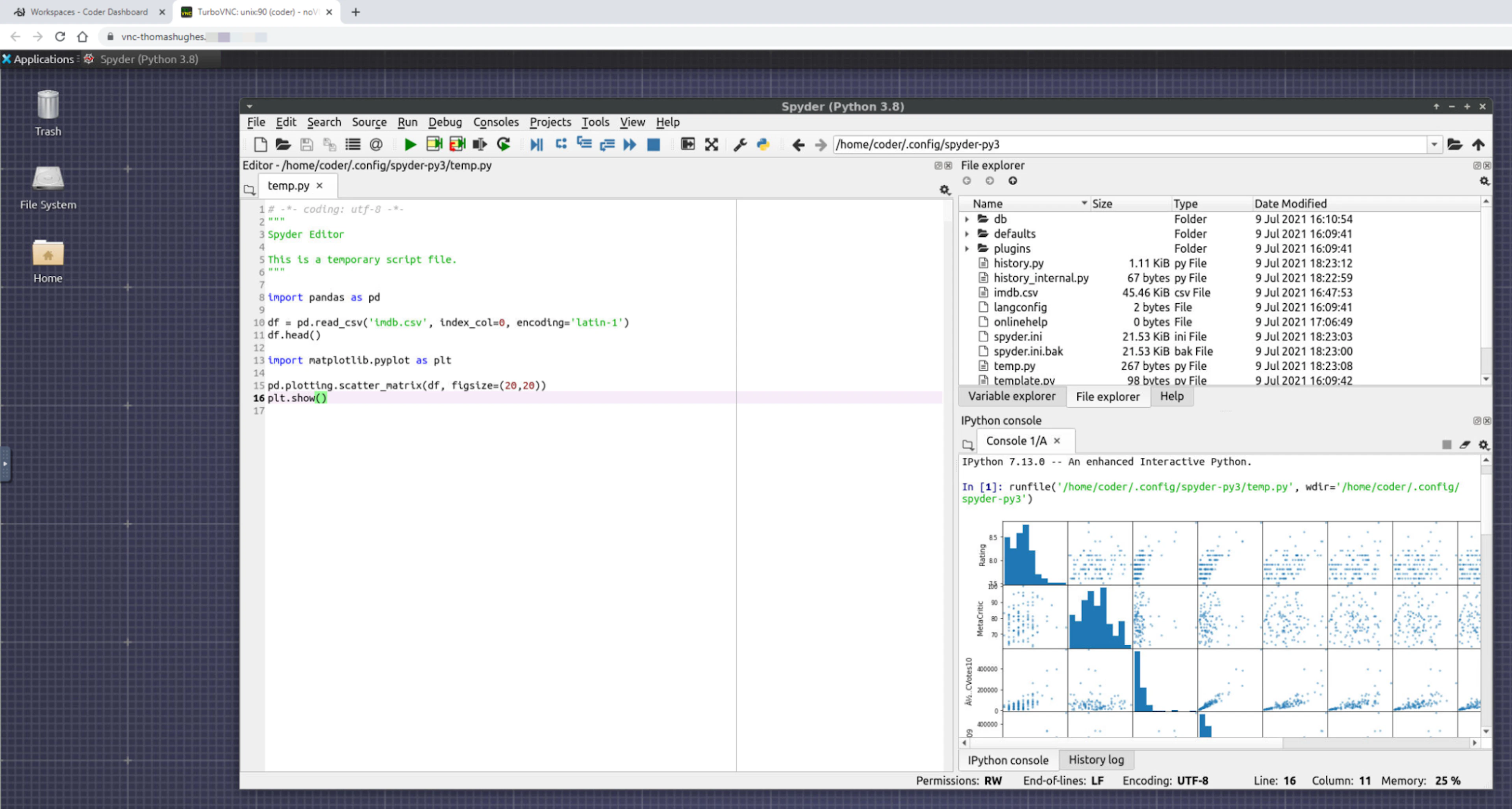 Screenshot showing Spyder running